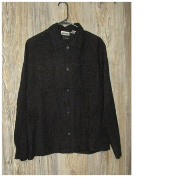 CHICOS Size 2 US Sz L 12 Womens Top Button Down Shirt Black Sheer Print Festival - Picture 11 of 12